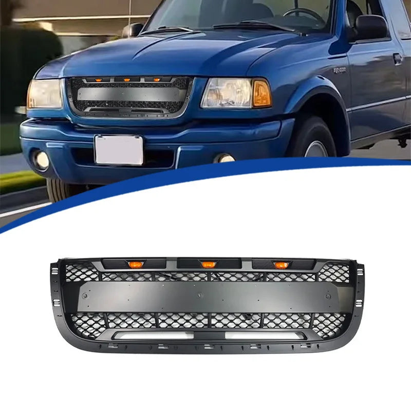 For 2001-2003 Ford Ranger RP Style Front Grille ABS Black Replacement Grill with Amber Lights Racing Grills Car Accessories