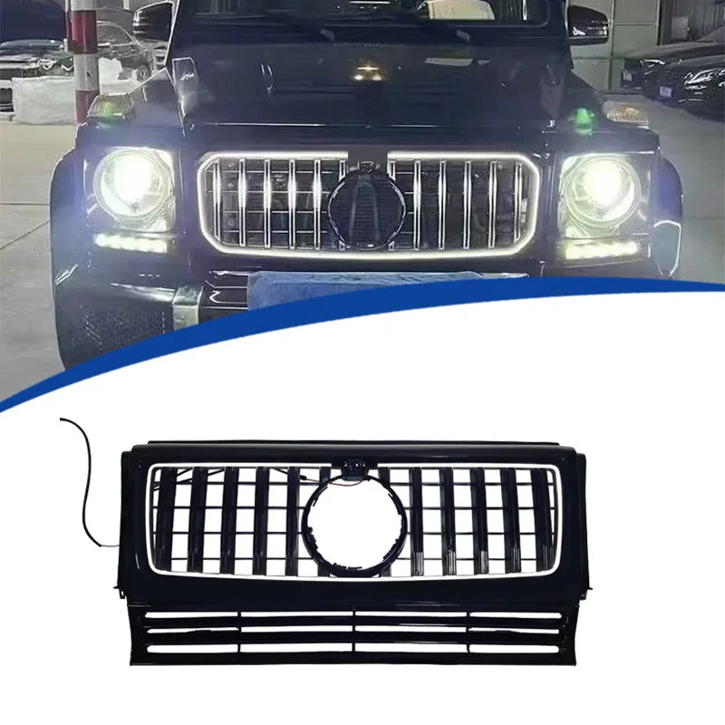 For Mercedes Benz G-Class W463 2004-2018 GT Style Grille LED Illuminated Front Grill Vertical Slat Racing Grills ABS Car Styling