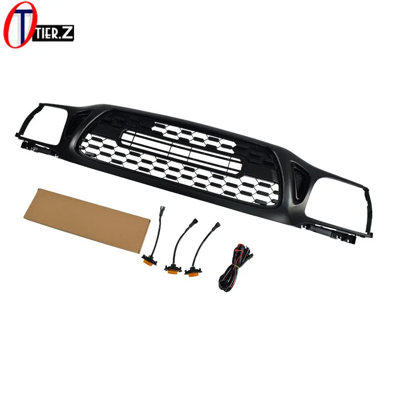 Honeycomb Front Grille Black Mesh Grill with LED Lights Racing Grills for 2001-2004 Toyota Tacoma TRD Style ABS Car Accessories