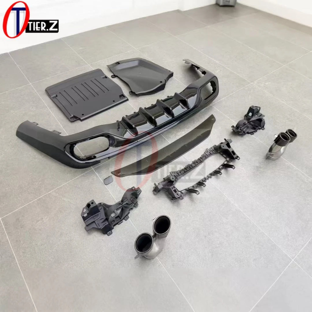 For Mercedes Benz CLE-Class W236 Upgrade to AMG 63 Style Rear Bumper Diffuser Quad Exhaust Tips CLE63 Look Lip Spoiler  Kit
