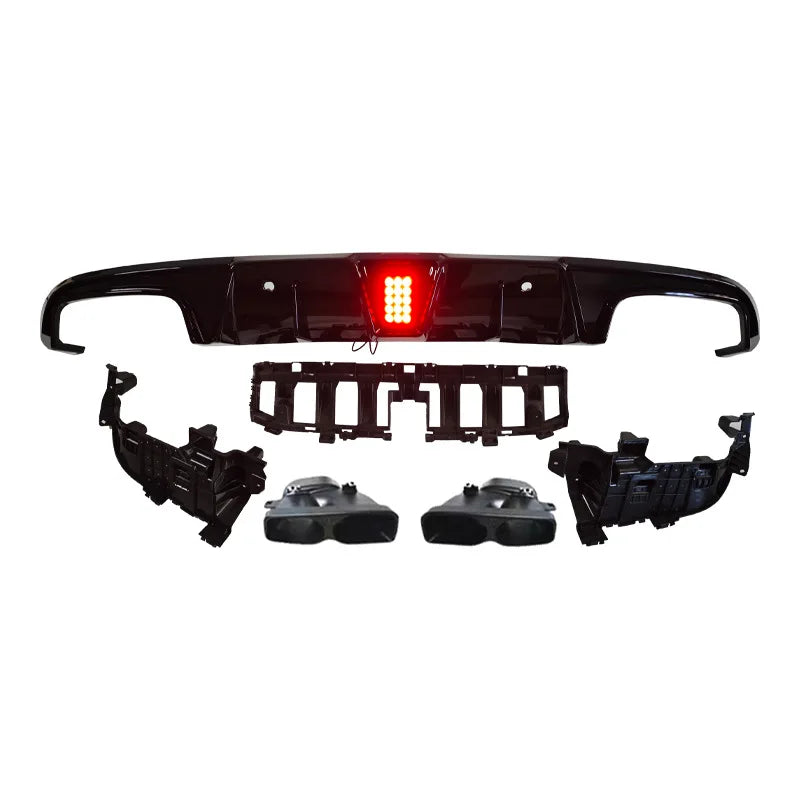 Rear Diffuser Lip with Quad Exhaust Tips Pipes for Mercedes Benz C205 Coupe, Brabus Look 2015-2021 Model Car Accessories Styling