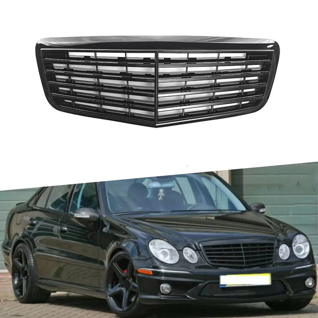 Front Bumper Grills Center Hood Grill for Mercedes-Benz E-class W211 2007-2009 Mesh Racing Grills Vertical Bar Car Accessories