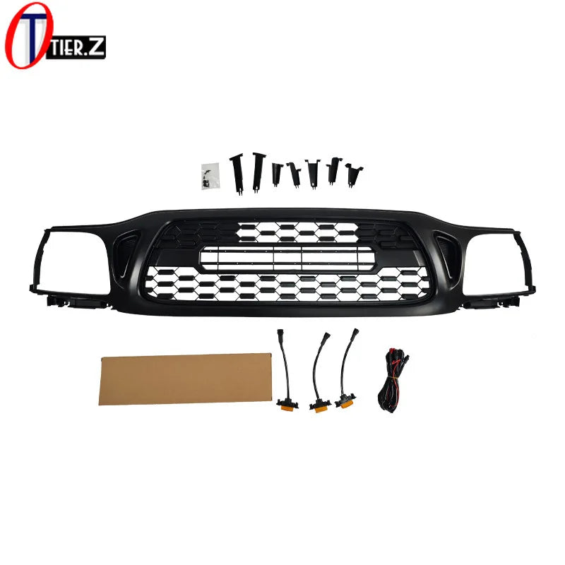 Honeycomb Front Grille Black Mesh Grill with LED Lights Racing Grills for 2001-2004 Toyota Tacoma TRD Style ABS Car Accessories