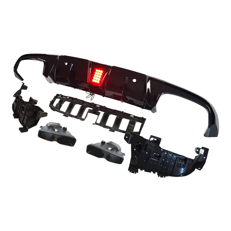 Rear Diffuser Lip with Quad Exhaust Tips Pipes for Mercedes Benz C205 Coupe, Brabus Look 2015-2021 Model Car Accessories Styling