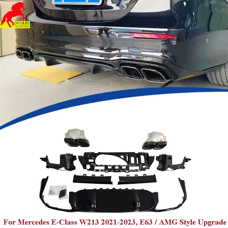 AMG E63 Look Upgrade Rear Diffuser Lip & Quad Exhaust Tips Pipes for Mercedes Benz E-Class W213 Sedan 2021 2022 2023 Car Styling