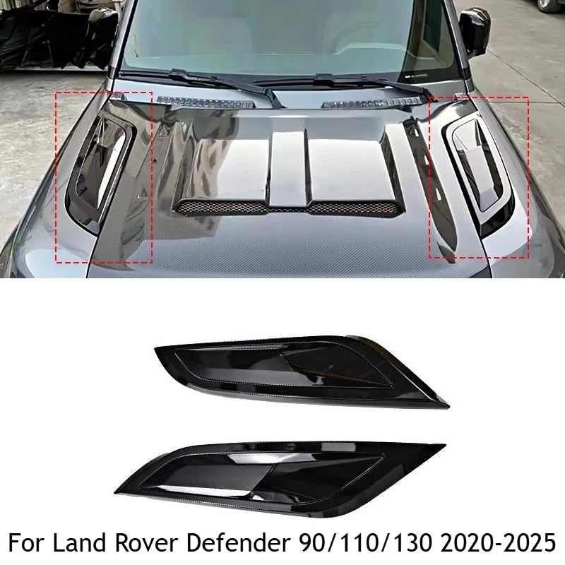For Land Rover Defender 90/110/130 2020-2025 Front Bonnet Air Intake Grille Cover Gloss Black Hood Vent Trim Car Accessories