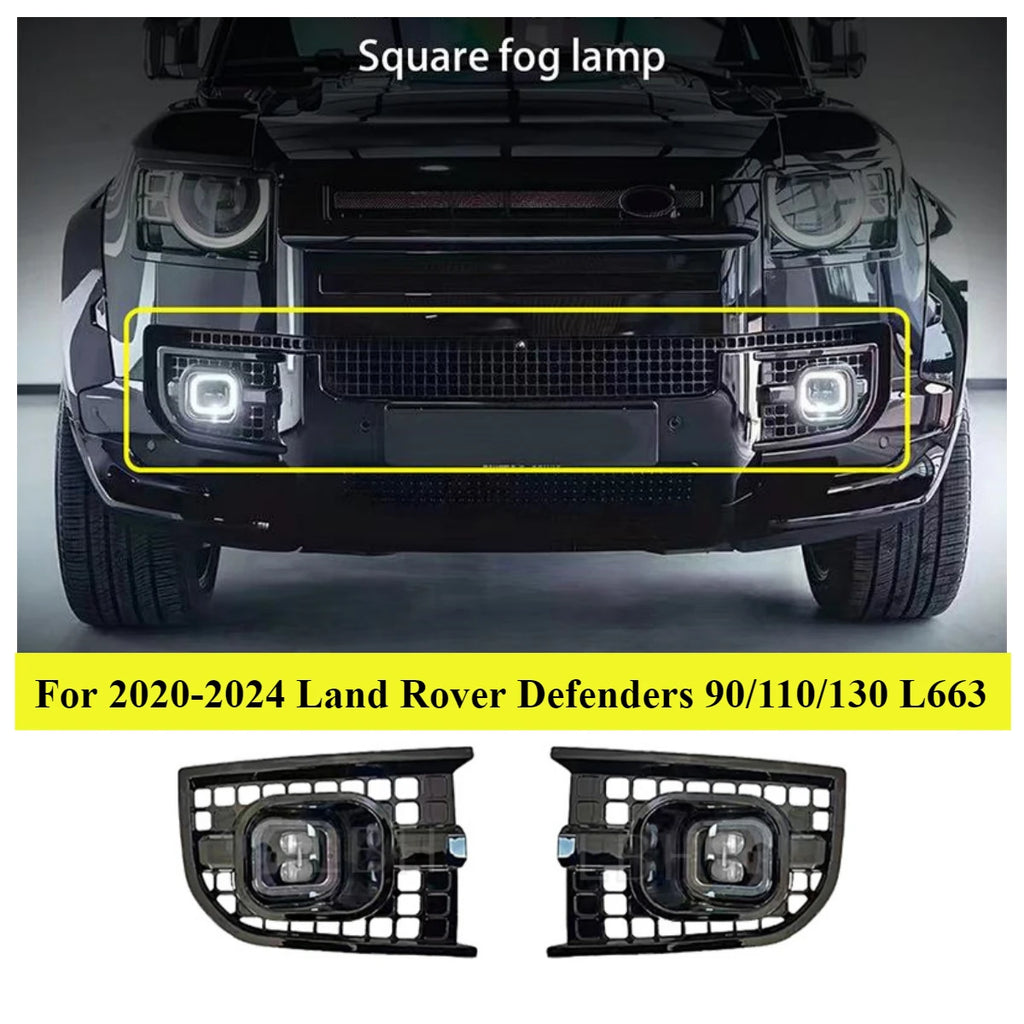 One Pair Square Fog Lamp for 20-24 Land Rover Defenders 90/110/130 L663 Front Bumper Grille Fog Light Case Car Lights Accessory