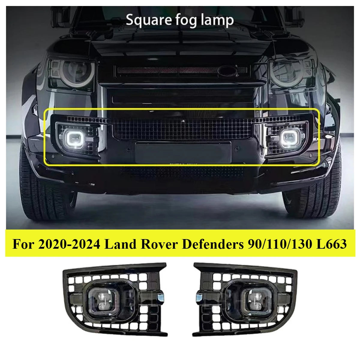 One Pair Square Fog Lamp for 20-24 Land Rover Defenders 90/110/130 L663 Front Bumper Grille Fog Light Case Car Lights Accessory