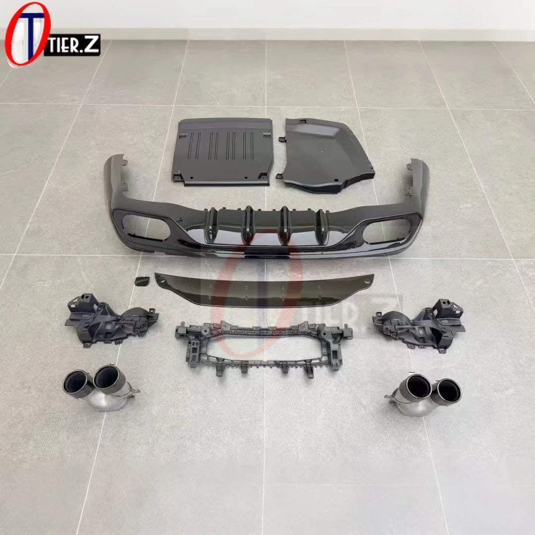 For Mercedes Benz CLE-Class W236 Upgrade to AMG 63 Style Rear Bumper Diffuser Quad Exhaust Tips CLE63 Look Lip Spoiler  Kit