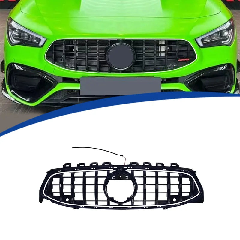 Front Grille Bumper for Mercedes Benz A-Class W177 2019-2023 GT Panamericana Style Grille with White LED Lights Racing Grills