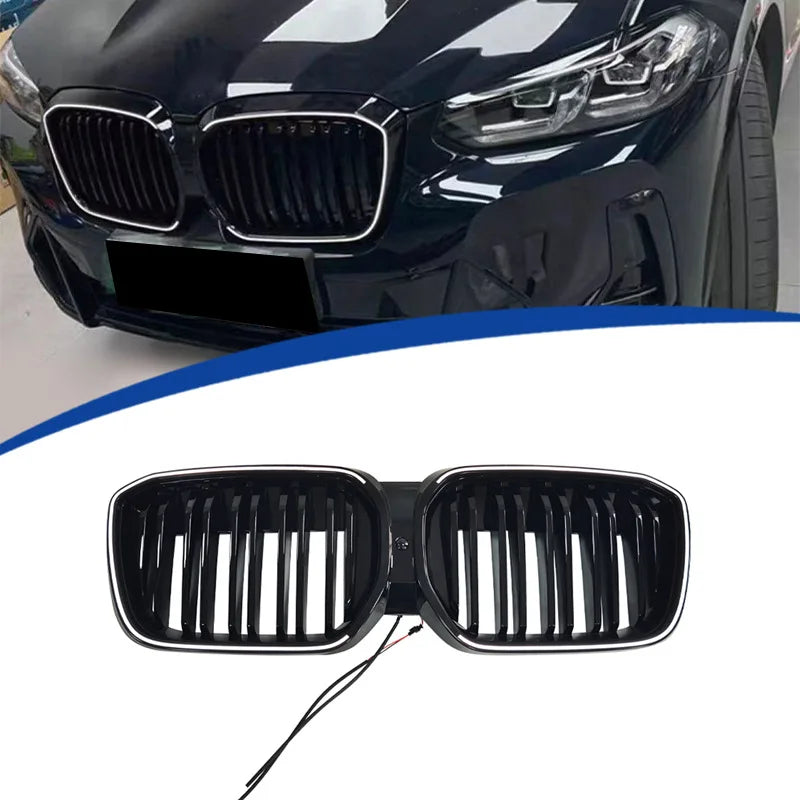 For 2021-2026 BMW iX3 Dual-Line Grill Gloss Black LED Illuminated Front Grille Direct Replacement Racing Grills Car Styling
