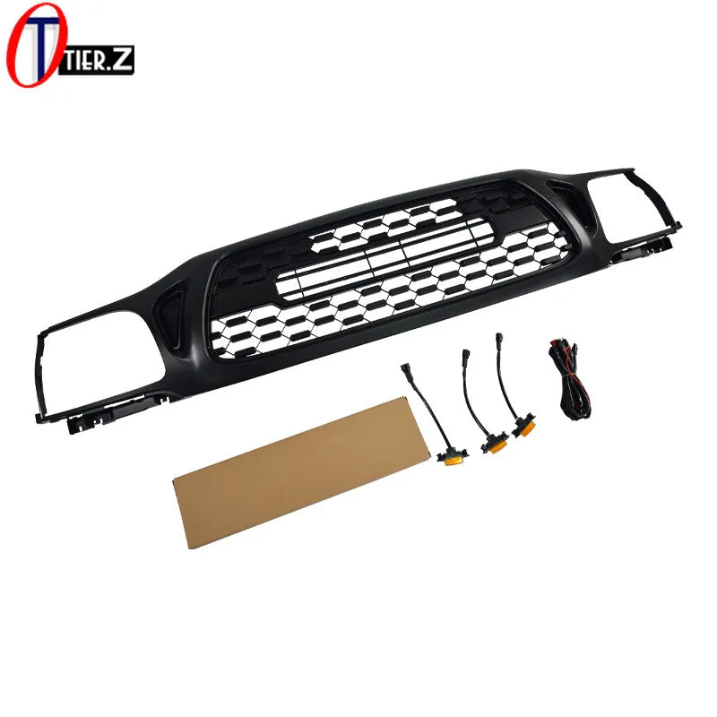 Honeycomb Front Grille Black Mesh Grill with LED Lights Racing Grills for 2001-2004 Toyota Tacoma TRD Style ABS Car Accessories