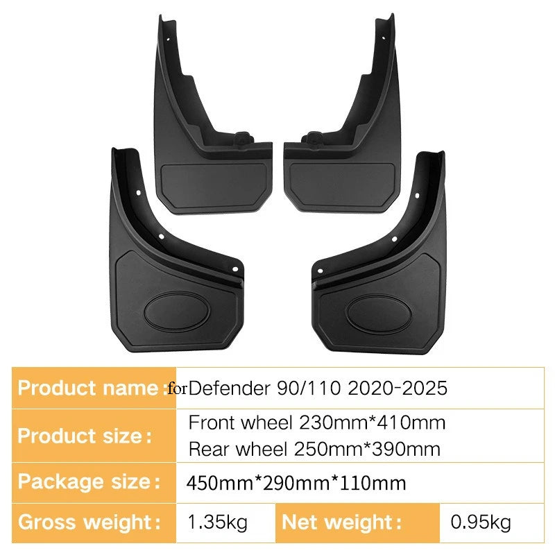 Wide Coverage Mud Flaps Splash Guards Mudguards for Land Rover Defender 90/110 2020-2025 Off-Road Full Set Exterior Parts