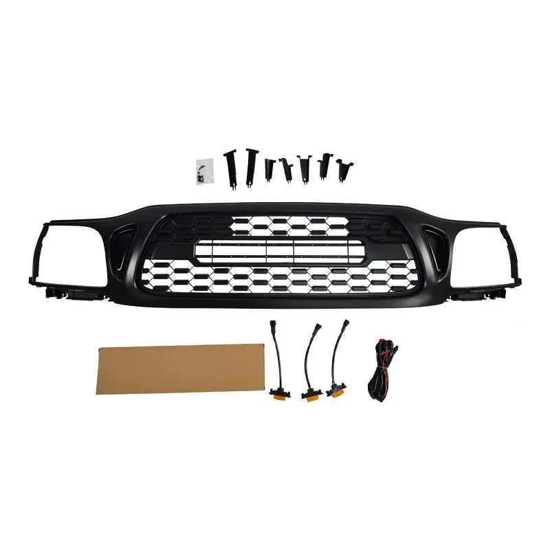 Honeycomb Front Grille Black Mesh Grill with LED Lights Racing Grills for 2001-2004 Toyota Tacoma TRD Style ABS Car Accessories